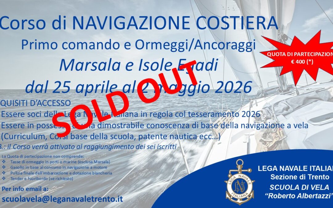 Corso navigazione costiera/Primo comando – Marsala isole Egadi (25 aprile-02 maggio)
