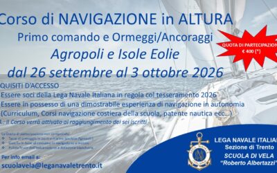 Corso navigazione altura, ormeggi/ancoraggi, primo comando – Agropoli-Isole Eolie (26 settembre-3 ottobre 2026)