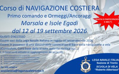 Corso navigazione costiera, ormeggi/ancoraggi, primo comando – Marsala isole Egadi (12-19 settembre 2026)
