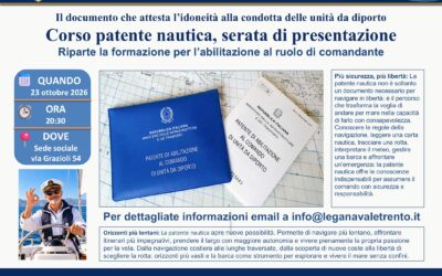 Corso patente nautica, serata di presentazione il 23 ottobre